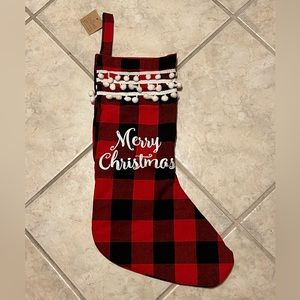 Collins Red Black Buffalo Plaid Merry Christmas Pom Trim Stockings NWT